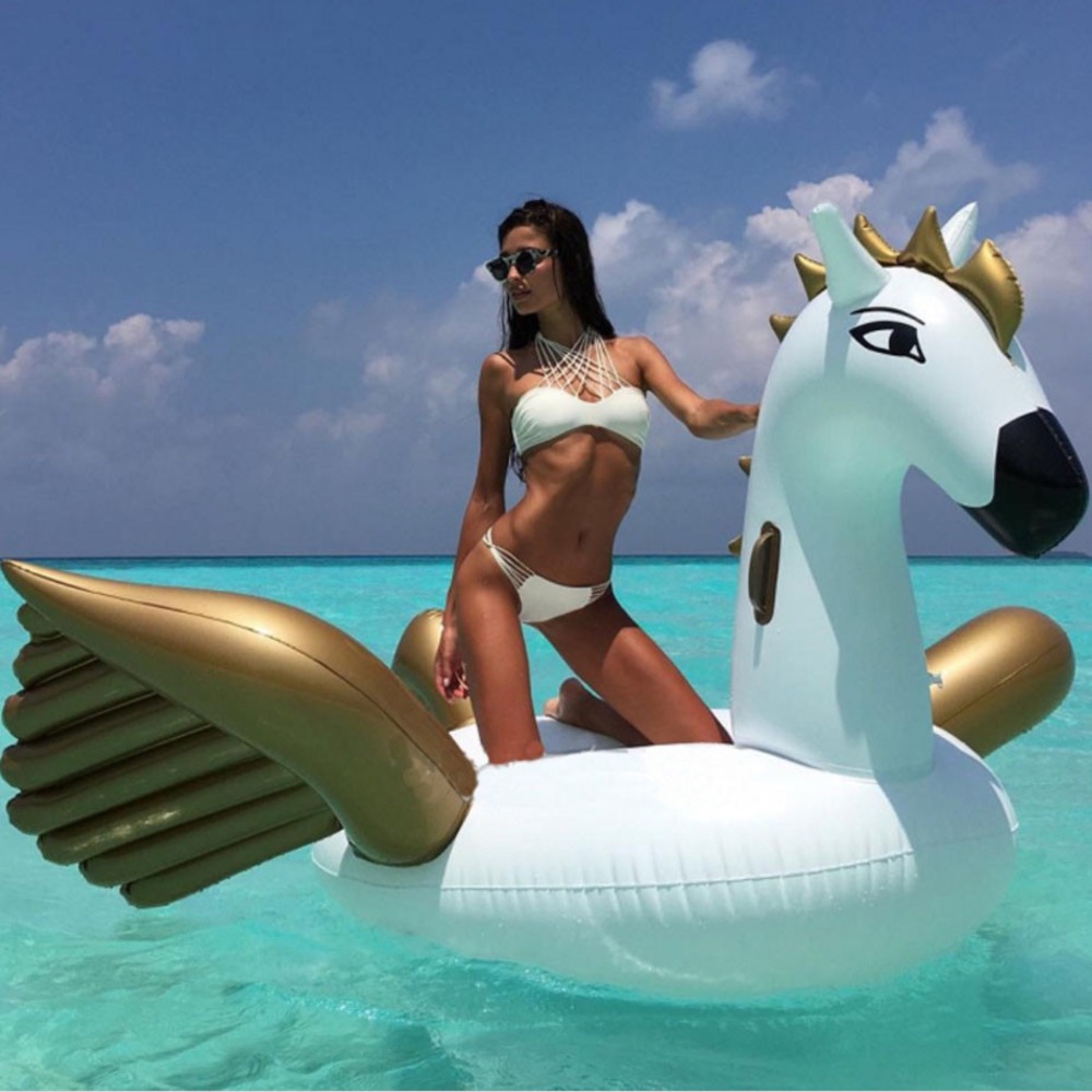 Rare FUNBOY Pegasus Pool Float White Gold Unused Open Box + Pump